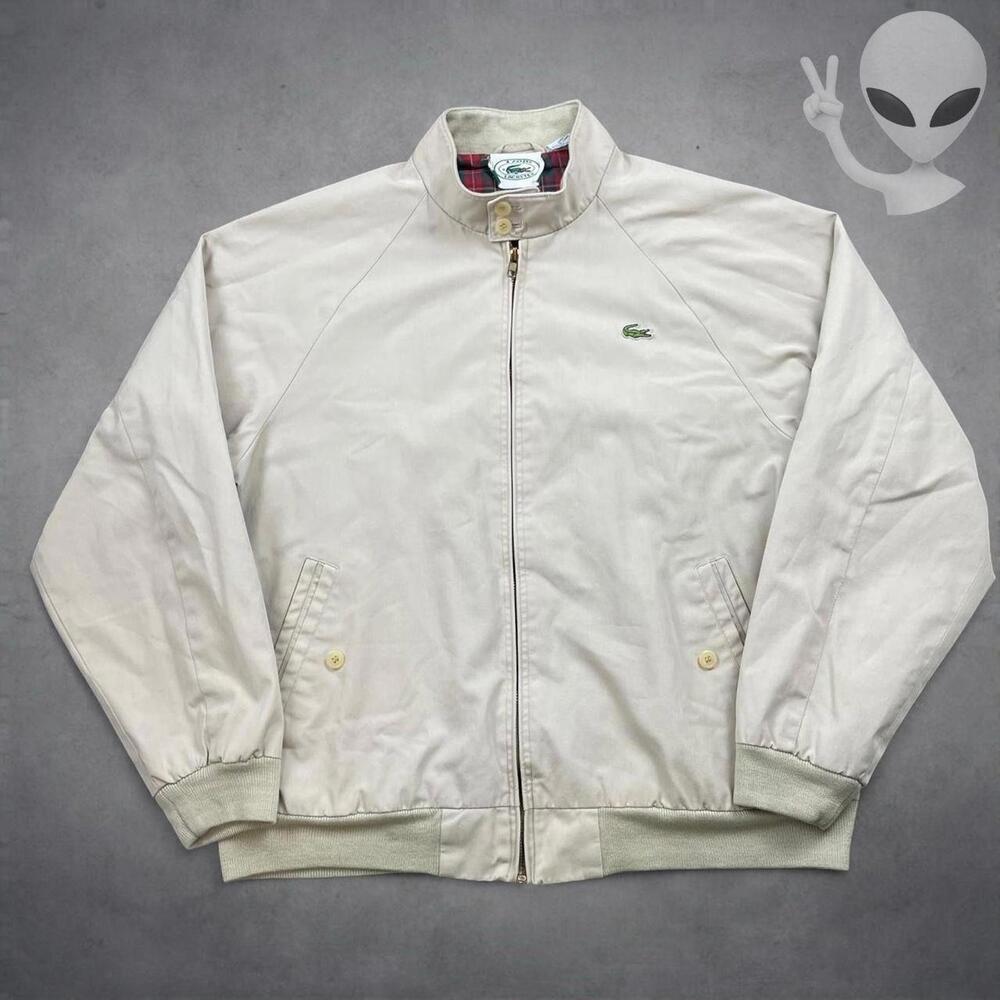 Lacoste Harrington Jacket Medium Tan Plaid Lining Classic Fit Bomber Vintage 90s - Picture 2 of 6